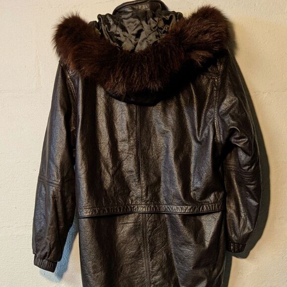 Vintage Jacqueline Ferrar leather coat Small fur trim detachable hood brown - Picture 6 of 9